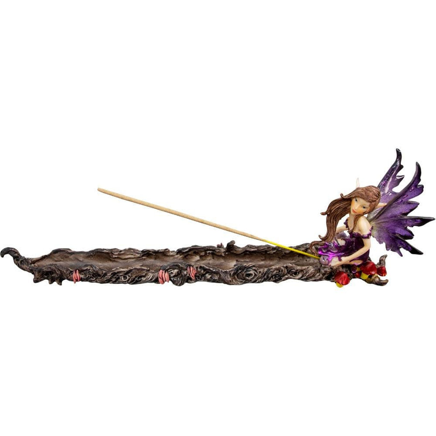 13.75" Polyresin Incense Holder - Pixie Fairy with Rubber Wings - Purple - Magick Magick.com