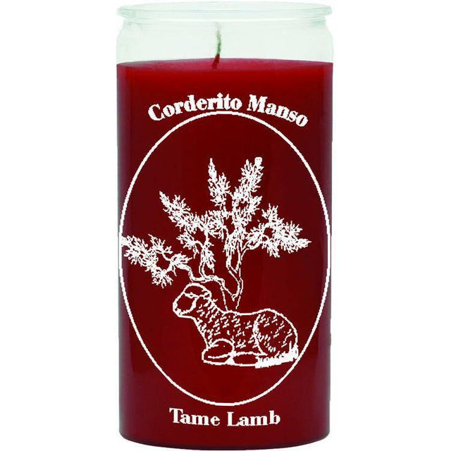 14 Day Glass Candle Calming Tame Lamb - Red - Magick Magick.com