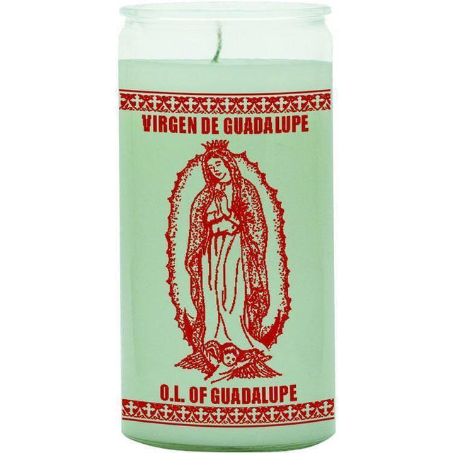 14 Day Glass Candle Our Lady Guadalupe White - Magick Magick.com