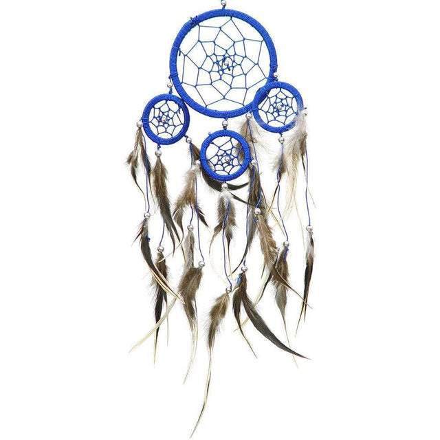 14.5" Dream Catcher - Blue with Brown Feathers (Pack of 4) - Magick Magick.com