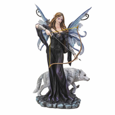 15.35" Fairy Statue - Fairy Archer with White Wolf - Magick Magick.com