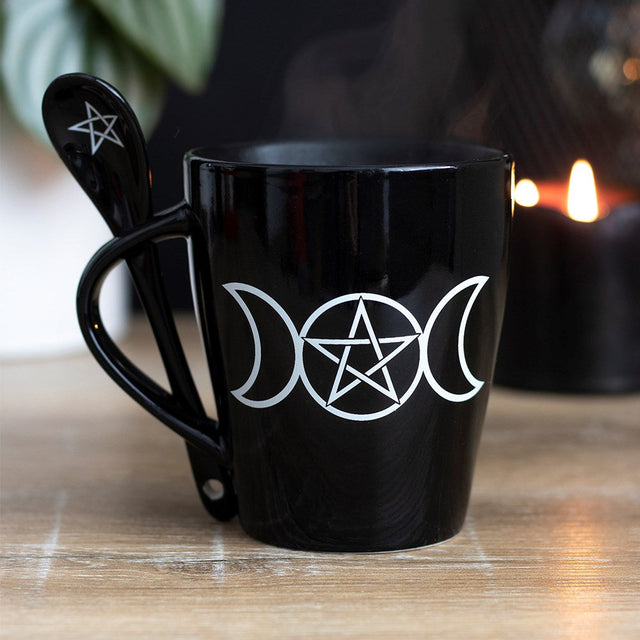 16 oz Ceramic Mug and Spoon Set - Triple Moon - Magick Magick.com