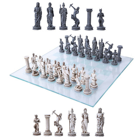17" Glass Chess Set - Greek Mythology - Magick Magick.com