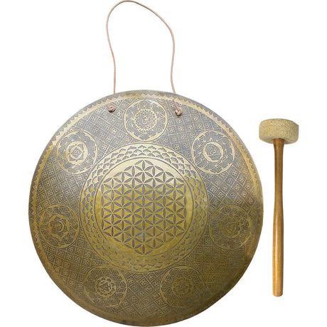 18" Ancient Design Handcrafted Gong - Flower of Life with 7 Chakras - Magick Magick.com