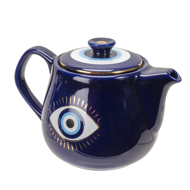18 oz Ceramic Tea Pot - Evil Eye Blue - Magick Magick.com