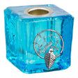 1.25" Mini Glass Candle Holder Cube - Aqua Dreamcatcher - Magick Magick.com