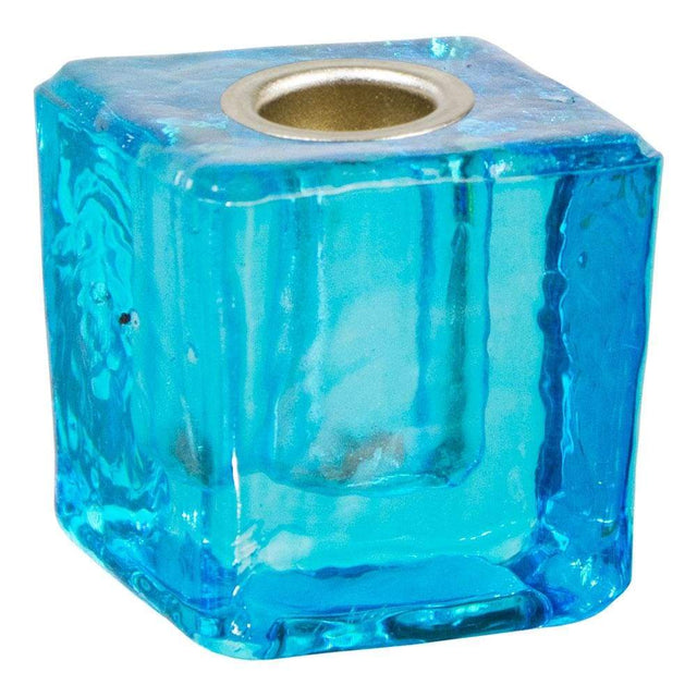 1.25" Mini Glass Candle Holder Cube - Aqua - Magick Magick.com