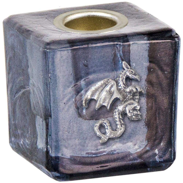 1.25" Mini Glass Candle Holder Cube - Black Dragon - Magick Magick.com