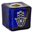 1.25" Mini Glass Candle Holder Cube - Cobalt Fatima Hand - Magick Magick.com