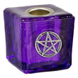 1.25" Mini Glass Candle Holder Cube - Purple Pentacle - Magick Magick.com