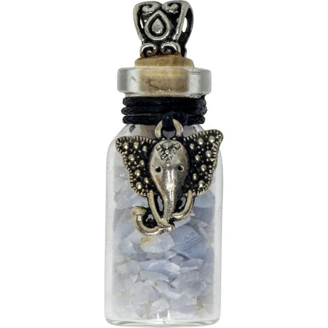 1.75" Gemstone Chip Bottle Necklace - Blue Lace Agate with Ganesha - Magick Magick.com