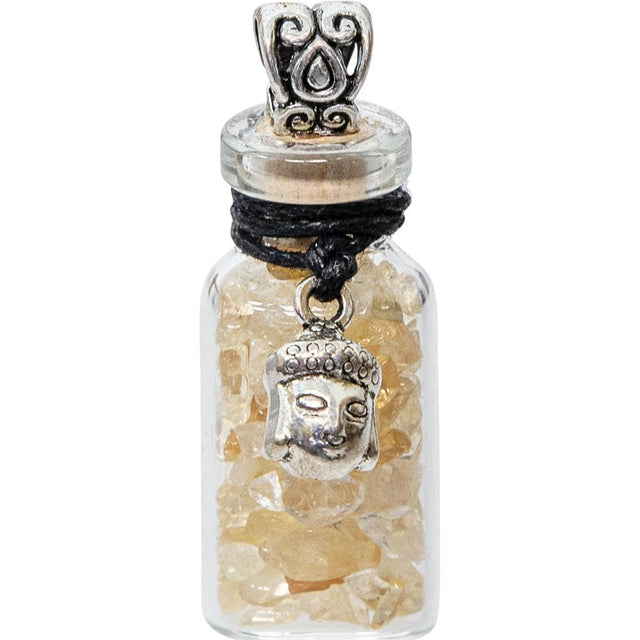 1.75" Gemstone Chip Bottle Necklace - Citrine with Buddha - Magick Magick.com