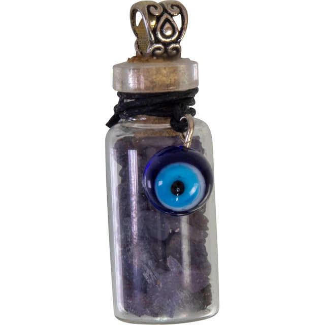 1.75" Gemstone Chip Bottle Necklace - Sapphire with Evil Eye - Magick Magick.com