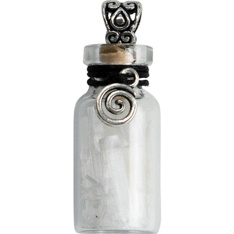 1.75" Gemstone Chip Bottle Necklace - Selenite with Spiral - Magick Magick.com