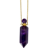 1.75" Gemstone Point Pendant Perfume Bottle Necklace - Amethyst - Magick Magick.com