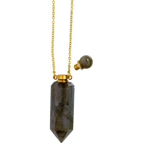 1.75" Gemstone Point Pendant Perfume Bottle Necklace - Labradorite - Magick Magick.com
