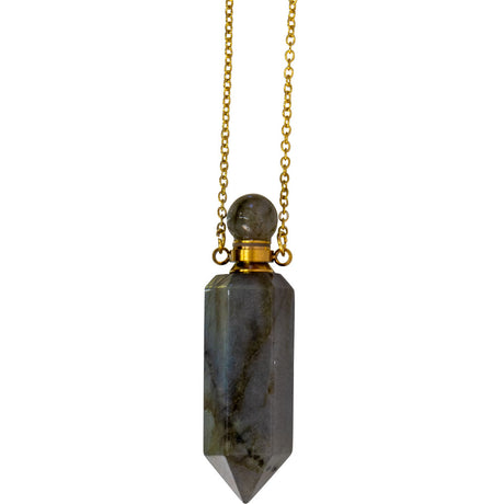 1.75" Gemstone Point Pendant Perfume Bottle Necklace - Labradorite - Magick Magick.com