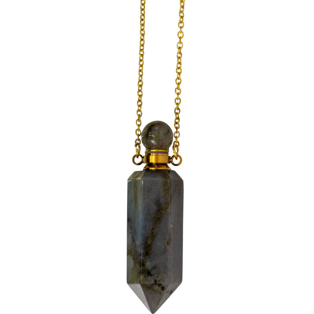 1.75" Gemstone Point Pendant Perfume Bottle Necklace - Labradorite - Magick Magick.com