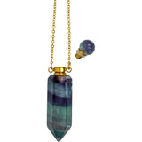 1.75" Gemstone Point Pendant Perfume Bottle Necklace - Rainbow Fluorite - Magick Magick.com