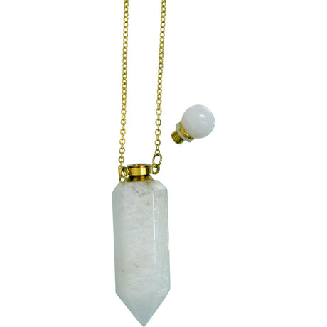 1.75" Gemstone Point Pendant Perfume Bottle Necklace - Rainbow Moonstone - Magick Magick.com