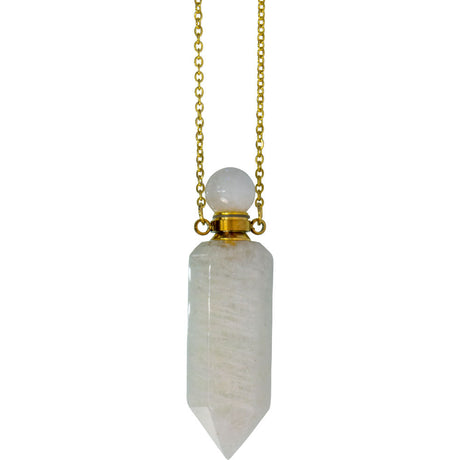 1.75" Gemstone Point Pendant Perfume Bottle Necklace - Rainbow Moonstone - Magick Magick.com