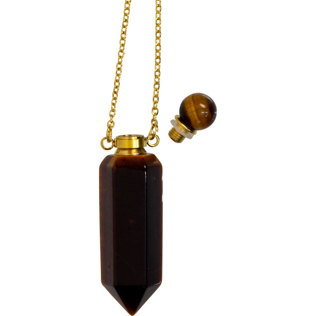 1.75" Gemstone Point Pendant Perfume Bottle Necklace - Tiger Eye - Magick Magick.com