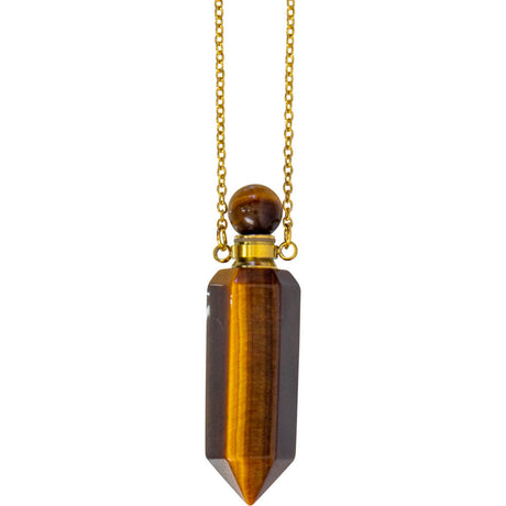 1.75" Gemstone Point Pendant Perfume Bottle Necklace - Tiger Eye - Magick Magick.com