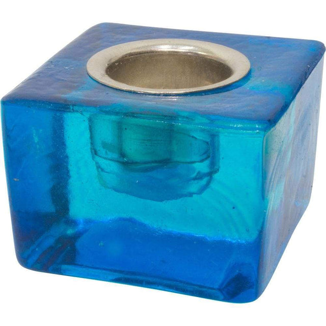 1.75" Glass Taper Candle Holder Cube - Blue - Magick Magick.com