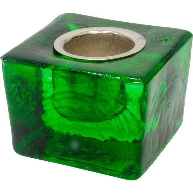 1.75" Glass Taper Candle Holder Cube - Green - Magick Magick.com