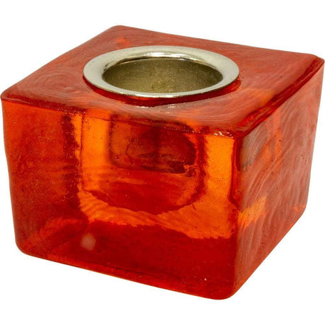 1.75" Glass Taper Candle Holder Cube - Orange - Magick Magick.com