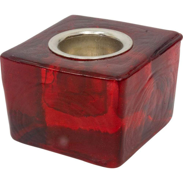 1.75" Glass Taper Candle Holder Cube - Red - Magick Magick.com