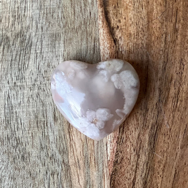 1.75” Puffed Gemstone Heart - Flower Agate - Magick Magick.com