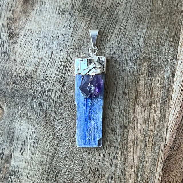 2" Blue Kyanite with Amethyst Pendant - Magick Magick.com