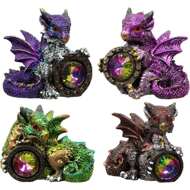 2" Cute Baby Dragon with Gem Figurine Set (Set of 4) - Magick Magick.com