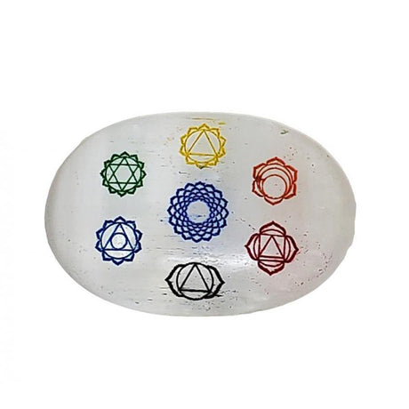 2" Palm Stone - Selenite with 7 Chakra - Magick Magick.com