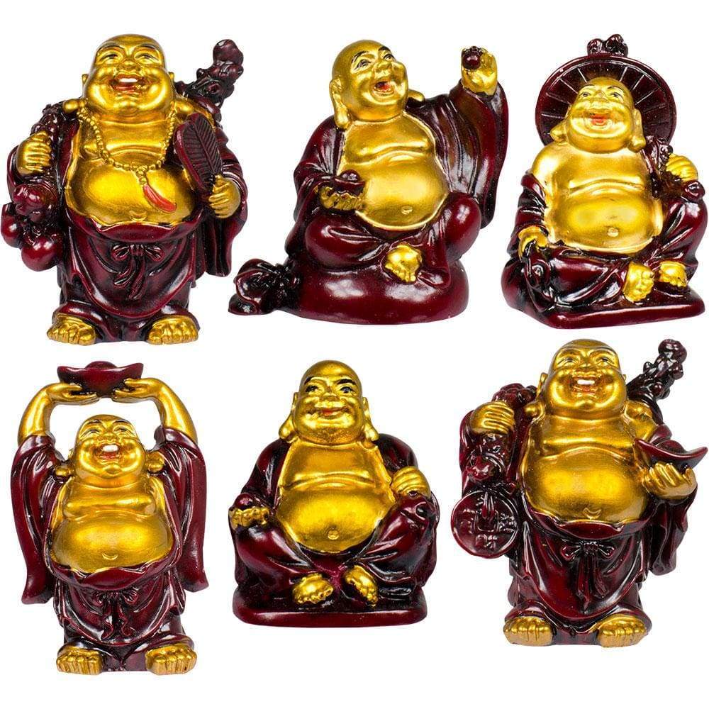 2" Polyresin Feng Shui Figurines - Buddha - Gold & Red (Set of 6) - Magick Magick.com