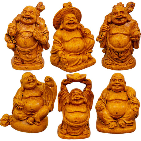 2" Polyresin Feng Shui Figurines - Buddha - Wood/Brown (Set of 6) - Magick Magick.com