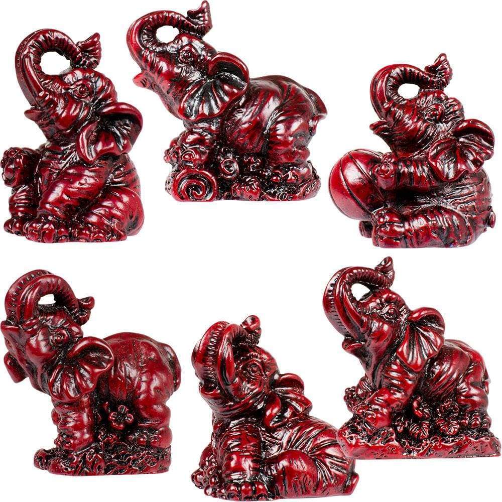 2" Polyresin Feng Shui Figurines - Elephants - Red (Set of 6) - Magick Magick.com