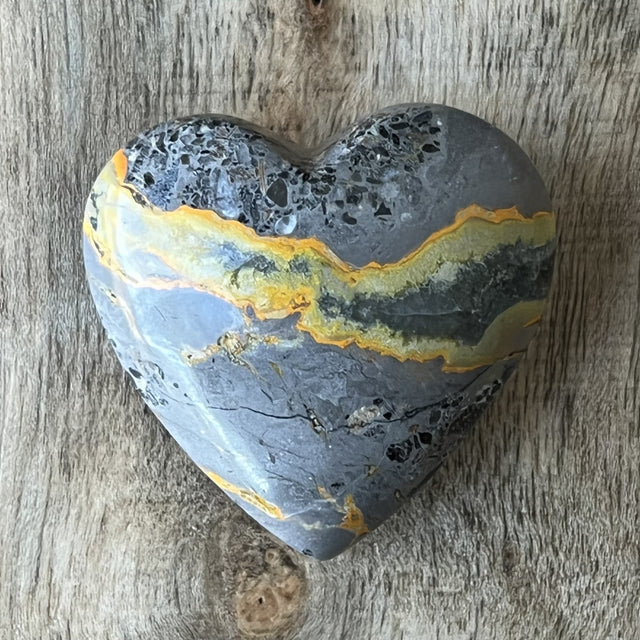 2" Puffed Gemstone Heart - Bumble Bee Jasper - Magick Magick.com