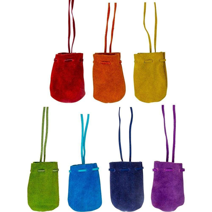 2" x 3" Suede Pouch Rounded with Strap - Chakras (Set of 7) - Magick Magick.com