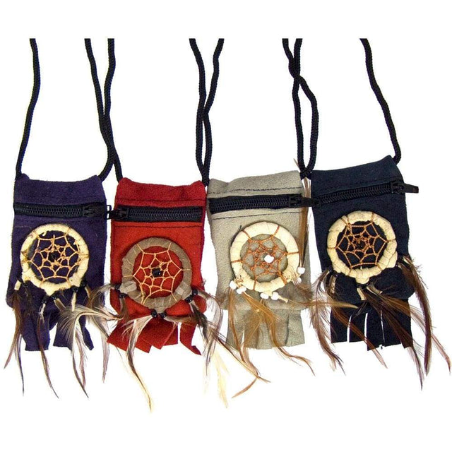 2" x 3" Thin Suede Medicine Bag - Dreamcatcher (Assorted Color) - Magick Magick.com