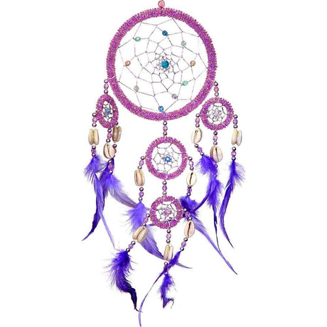 20" Dream Catcher - Beaded Purple with Pink Feathers - Magick Magick.com