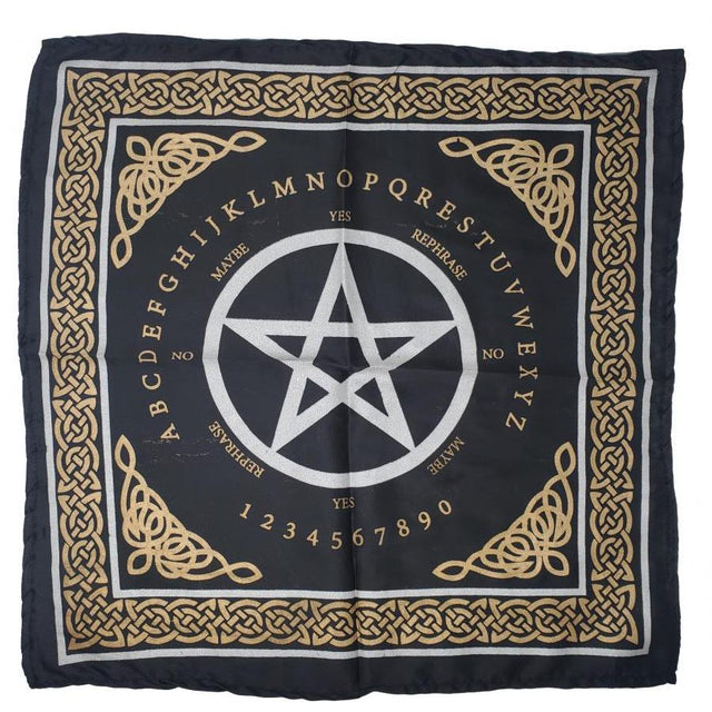 21" Satin Altar Cloth - Pentagram Ouija Board on Black & Gold - Magick Magick.com