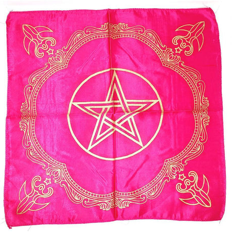 21" Satin Altar Cloth - Pentagram on Hot Pink & Gold - Magick Magick.com