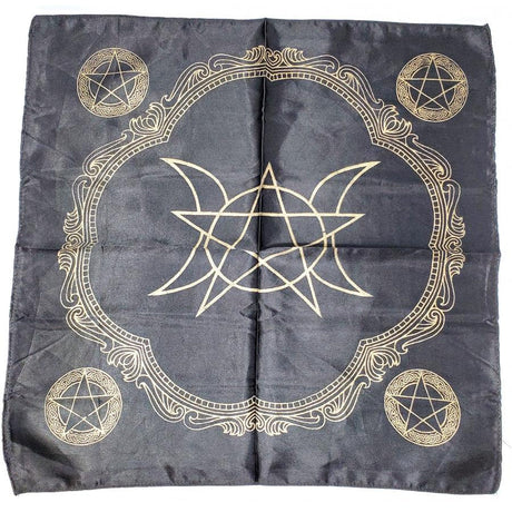 21" Satin Altar Cloth - Triple Moon Multi Pentagram on Black & Gold - Magick Magick.com