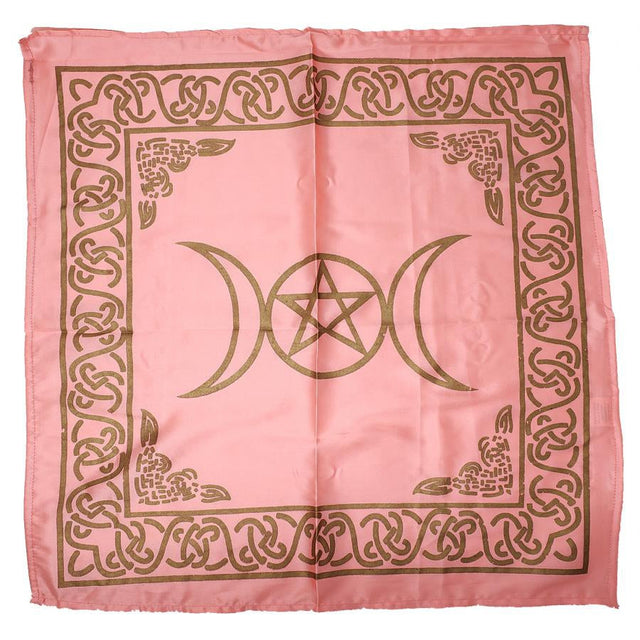 21" Satin Altar Cloth - Triple Moon Pentagram on Baby Pink & Gold - Magick Magick.com