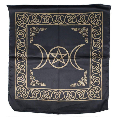 21" Satin Altar Cloth - Triple Moon Pentagram on Black & Gold - Magick Magick.com