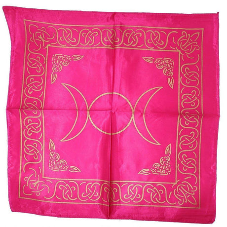 21" Satin Altar Cloth - Triple Moon Pentagram on Hot Pink & Gold - Magick Magick.com