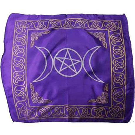 21" Satin Altar Cloth - Triple Moon Pentagram on Purple & Gold - Magick Magick.com