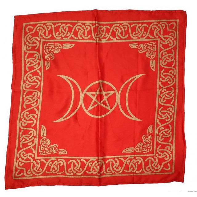 21" Satin Altar Cloth - Triple Moon Pentagram on Red & Gold - Magick Magick.com